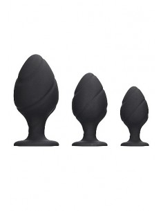 Swirled Butt Plug Set - Black - Korki analne silikonowe - 1
