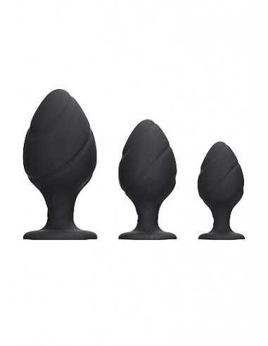 Swirled Butt Plug Set - Black - Korki analne silikonowe - 1