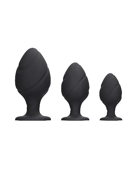 Swirled Butt Plug Set - Black - Korki analne silikonowe - 1