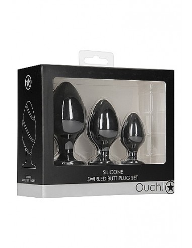 Swirled Butt Plug Set - Black - Korki analne silikonowe - 2