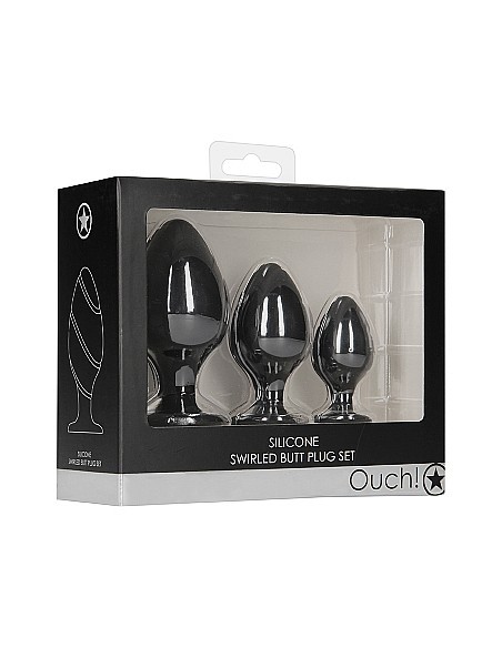 Swirled Butt Plug Set - Black - Korki analne silikonowe - 2