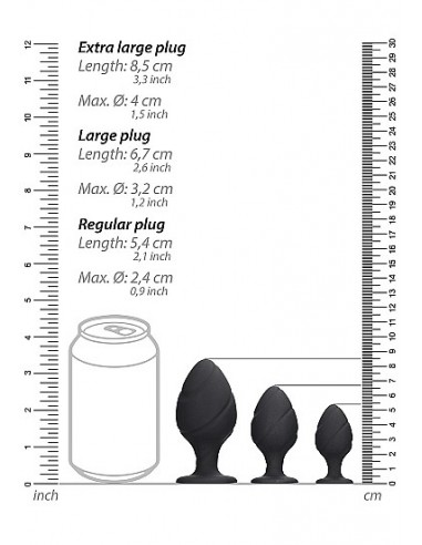 Swirled Butt Plug Set - Black - Korki analne silikonowe - 4