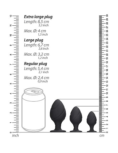 Swirled Butt Plug Set - Black - Korki analne silikonowe - 4