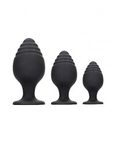 Rippled Butt Plug Set - Black - Korki analne silikonowe - 1