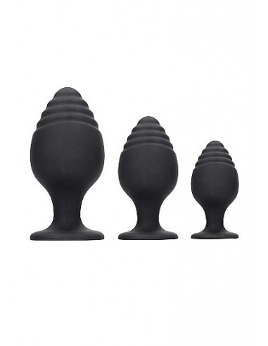 Rippled Butt Plug Set - Black - Korki analne silikonowe - 1