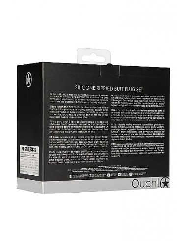 Rippled Butt Plug Set - Black - Korki analne silikonowe - 3