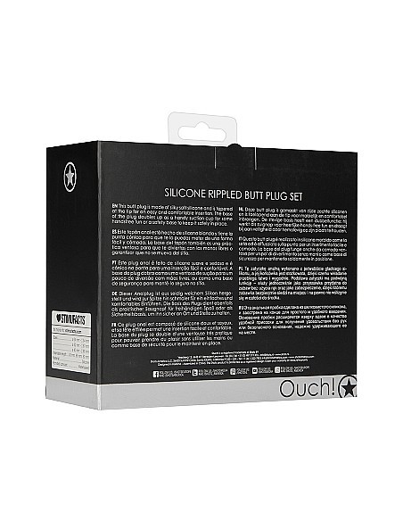 Rippled Butt Plug Set - Black - Korki analne silikonowe - 3