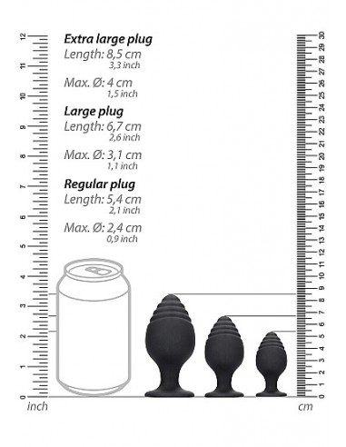 Rippled Butt Plug Set - Black - Korki analne silikonowe - 4