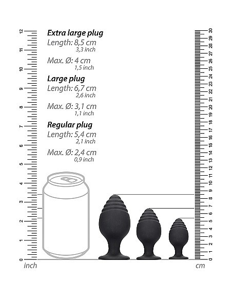 Rippled Butt Plug Set - Black - Korki analne silikonowe - 4