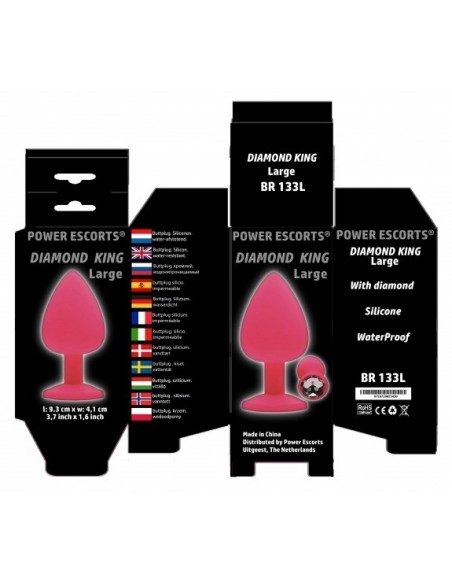 Plug-Diamond King Large -Butt Plug-Pink/Pink Stone - Korki analne silikonowe - 2
