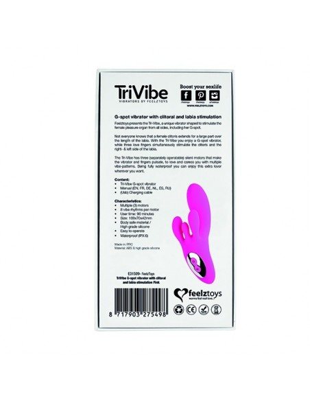 FeelzToys - TriVibe G-Spot Vibrator with Clitoral / Labia Stimulation Pink - Wibratory Punktu G - 6