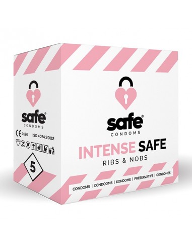 SAFE - Condoms Intense Safe Ribs / Nobs (5 pcs) - Prezerwatywy klasyczne - 1