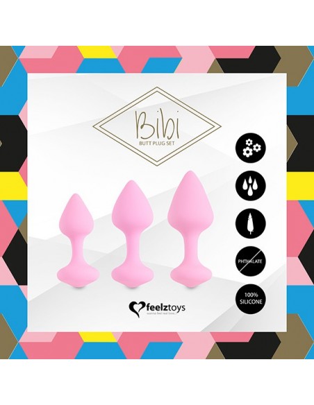 FeelzToys - Bibi Butt Plug Set 3 pcs Pink - Korki analne silikonowe - 3