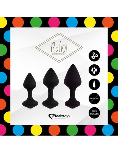 FeelzToys - Bibi Butt Plug Set 3 pcs Black - Korki analne silikonowe - 3