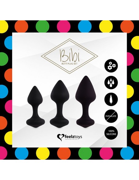FeelzToys - Bibi Butt Plug Set 3 pcs Black - Korki analne silikonowe - 3