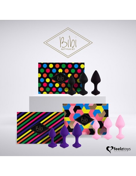 FeelzToys - Bibi Butt Plug Set 3 pcs Black - Korki analne silikonowe - 6