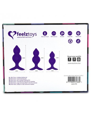 FeelzToys - Bibi Twin Butt Plug Set 3 pcs Purple - Korki analne silikonowe - 4