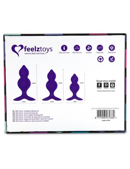 FeelzToys - Bibi Twin Butt Plug Set 3 pcs Purple - Korki analne silikonowe - 4