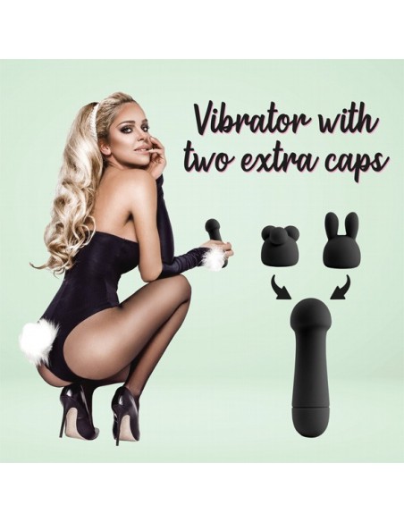 Wielofunkcyjny Wibrator Królik Mister Bunny Massage Vibrator With 2 Caps Black - Wibratory Króliczki - 2
