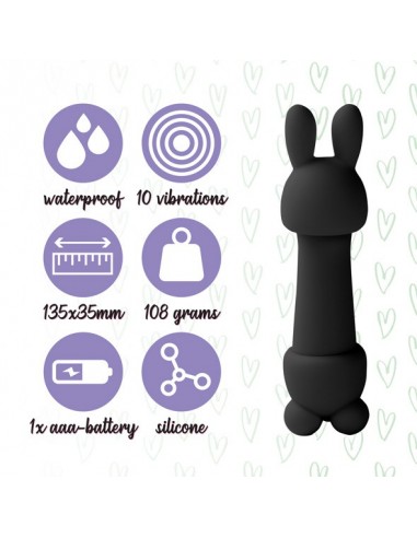Wielofunkcyjny Wibrator Królik Mister Bunny Massage Vibrator With 2 Caps Black - Wibratory Króliczki - 5
