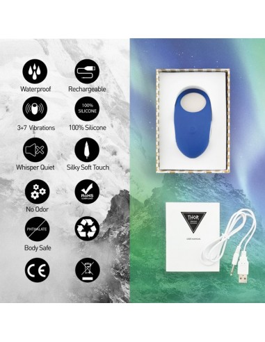 Wibrujący pierścień na penisa Thor Cockring Niebieski - Pierścienie erekcyjne wibrujące - 5