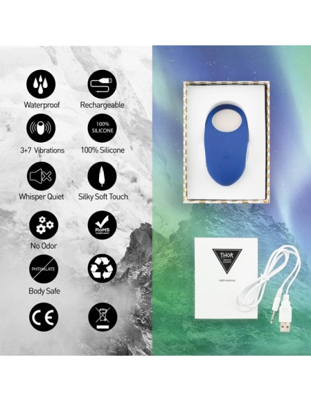 Wibrujący pierścień na penisa Thor Cockring Niebieski - Pierścienie erekcyjne wibrujące - 5