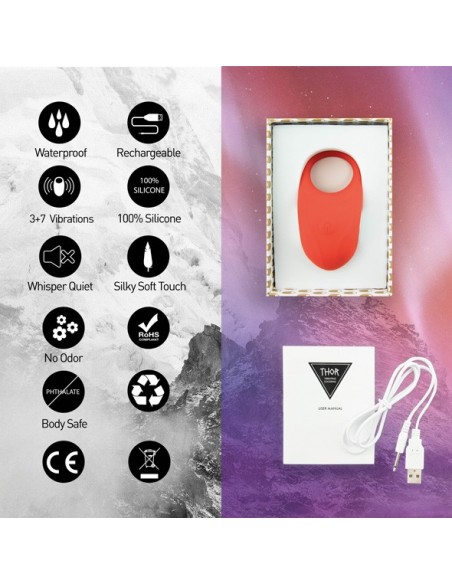 Wibrujący pierścień na penisa Thor Cockring Czerwony - Pierścienie erekcyjne wibrujące - 5