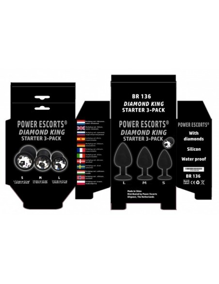 Plug-3-Pack Silicone Plug Black With Pink Stone - Zestawy Korków Analnych - 2