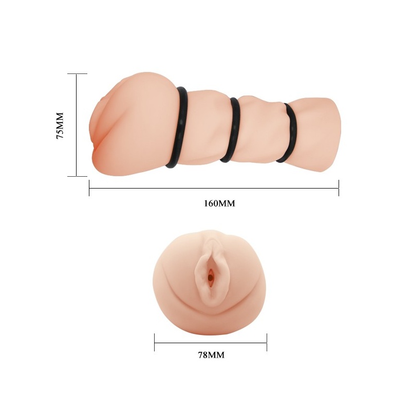 Męski masturbator Pocket Pussy 3D Vagina z trzema pierścieniami zaciskowymi o długości 16 cm - 5