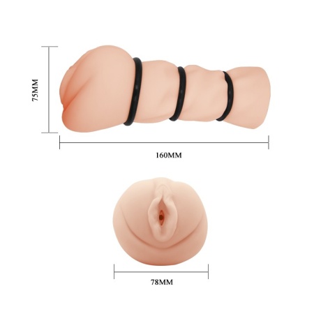 Męski masturbator Pocket Pussy 3D Vagina z trzema pierścieniami zaciskowymi o długości 16 cm - 5