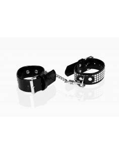 Kajdanki-WHIPS lakier, kajdanki damskie na ręce, czarne, kryształki - Pozostałe - 1 2
