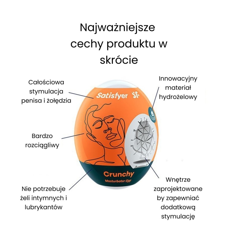 Masturbator Egg Single Crunchy - jednorazowe jajko masturbacyjne z hydroaktywnym TPE, długość 6,9 cm - 3