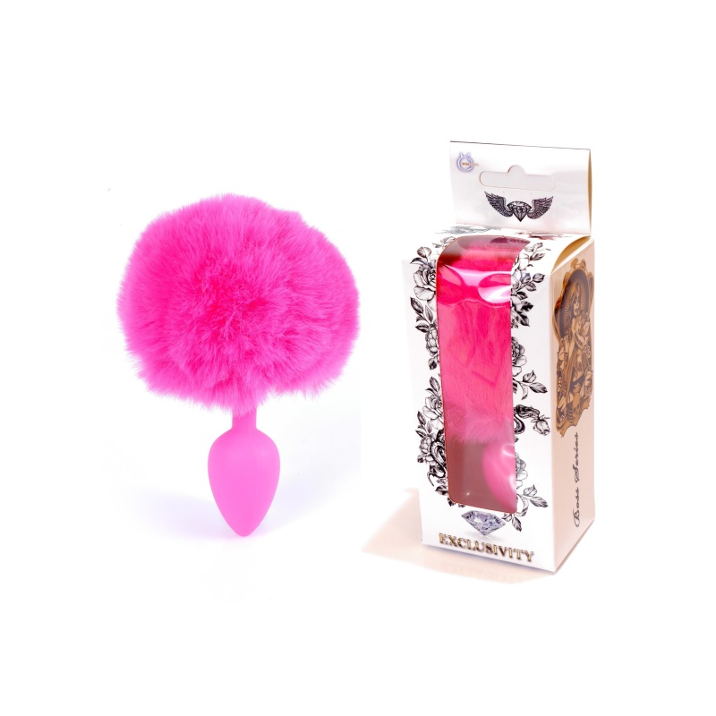 Plug analny silikonowy Bunny Tail Black z puszystym ogonkiem - długość 6,5 cm, średnica 2,7 cm - 11