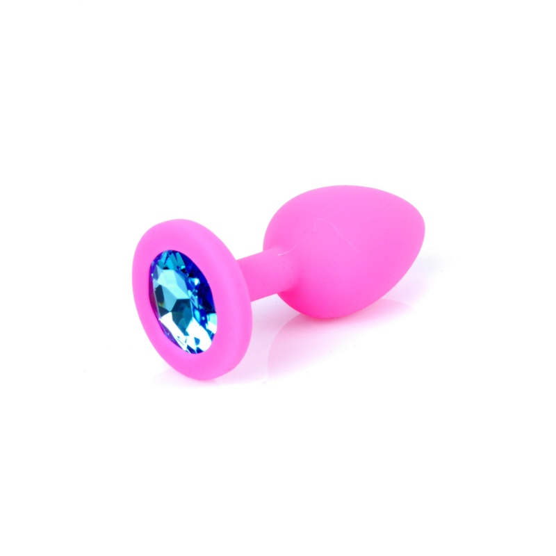 Korek analny PLUG Small - czarny silikon medyczny, różowy diament, kształt bulwiasty, szeroka podstawa, 7 cm, średnica 2,7 cm - 16