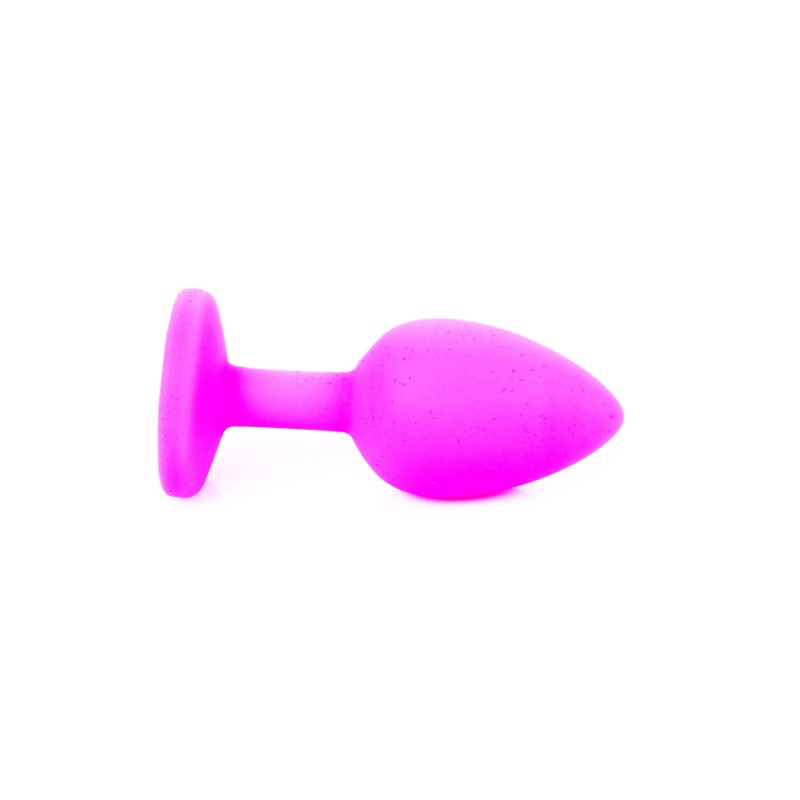 Korek analny PLUG Small - czarny silikon medyczny, różowy diament, kształt bulwiasty, szeroka podstawa, 7 cm, średnica 2,7 cm - 20