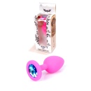 Korek analny PLUG Small - czarny silikon medyczny, różowy diament, kształt bulwiasty, szeroka podstawa, 7 cm, średnica 2,7 cm - 17