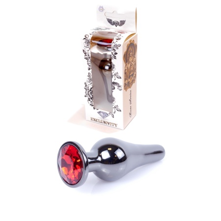 Korek analny Plug-Jewellery Silver Red - stal nierdzewna, czerwony kamień w podstawie, długość całkowita 9,5 cm, średnica 3 cm - 18