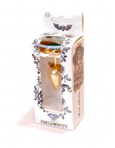 Mały Stalowy Korek Analny z Zielonym Serduszkiem Exclusivity - Srebrny lub Złoty - Korki analne stalowe - 17