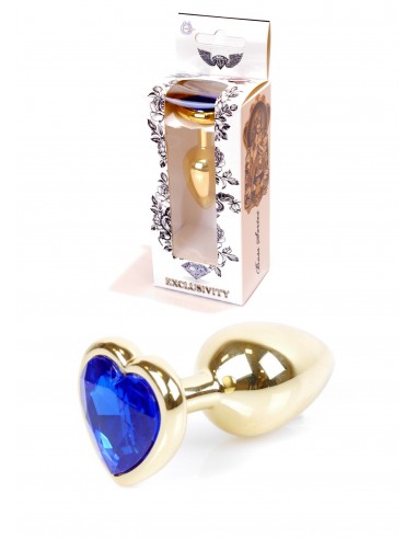 Mały Stalowy Korek Analny z Granatowym Serduszkiem Exclusivity - Srebrny lub Złoty - Korki analne stalowe - 10