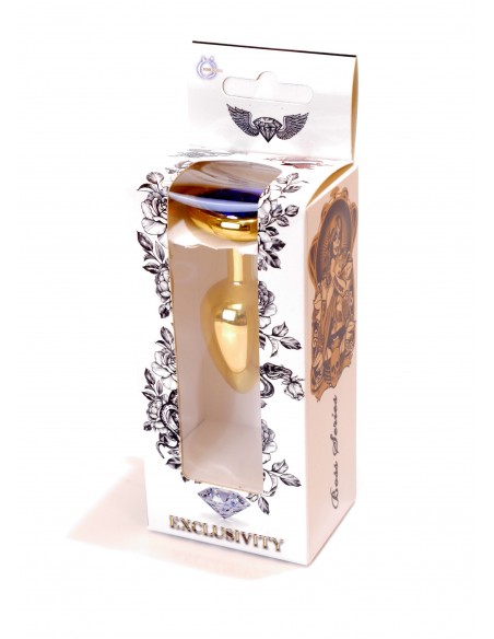 Mały Stalowy Korek Analny z Granatowym Serduszkiem Exclusivity - Srebrny lub Złoty - Korki analne stalowe - 17