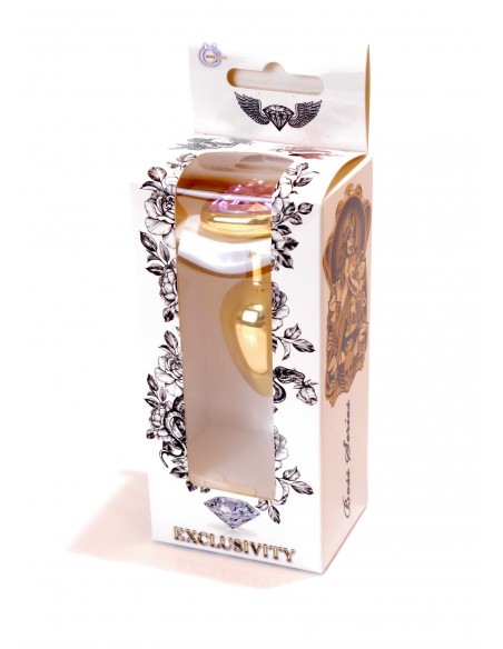 Mały Stalowy Korek Analny z Jasno-Różowym Serduszkiem Exclusivity - Srebrny lub Złoty - Korki analne stalowe - 17