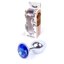 Biżuteria analna Dark Silver PLUG - korek analny ze stali nierdzewnej z niebieskim kamieniem i szeroką podstawą, długość 7 cm, ś - 19