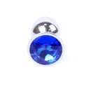 Biżuteria analna Dark Silver PLUG - korek analny ze stali nierdzewnej z niebieskim kamieniem i szeroką podstawą, długość 7 cm, ś - 20