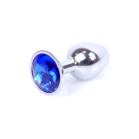 Biżuteria analna Dark Silver PLUG - korek analny ze stali nierdzewnej z niebieskim kamieniem i szeroką podstawą, długość 7 cm, ś - 25