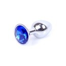 Biżuteria analna Dark Silver PLUG - korek analny ze stali nierdzewnej z niebieskim kamieniem i szeroką podstawą, długość 7 cm, ś - 25