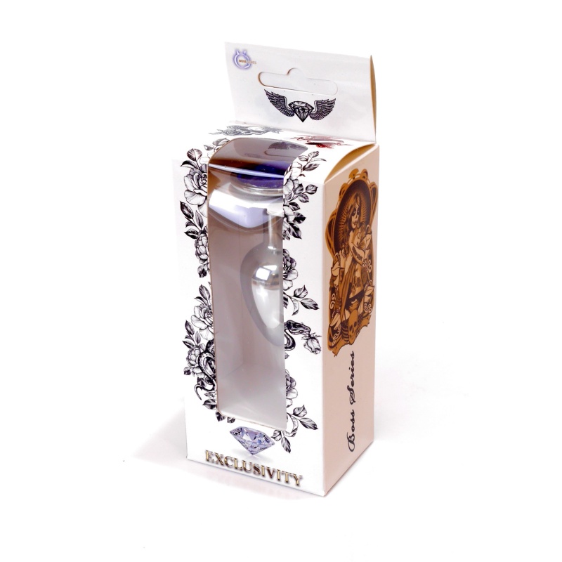 Biżuteria analna Dark Silver PLUG - korek analny ze stali nierdzewnej z niebieskim kamieniem i szeroką podstawą, długość 7 cm, ś - 26