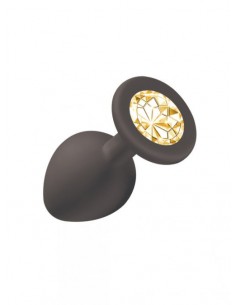 Średniej Wielkości Czarny Korek Analny z Pięknym Diamentem Rhinestone - Korki analne silikonowe - 4