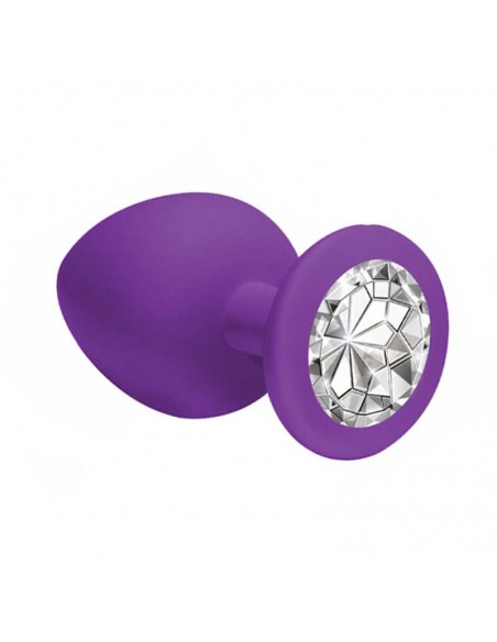 Duży Fioletowy Korek Analny z Pięknym Diamentem Rhinestone - Korki analne silikonowe - 1