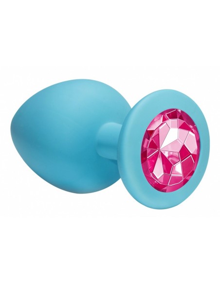 Duży Turkusowy Korek Analny z Pięknym Diamentem Rhinestone - Korki analne silikonowe - 4