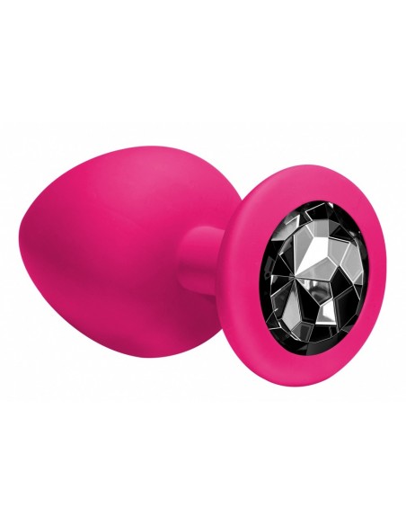 Duży Różowy Korek Analny z Pięknym Diamentem Rhinestone - Korki analne silikonowe - 4